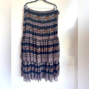 Free People Women Maxi Long‎ Skirt Sz 8 Floral Beaded Tiered Peasant Cottagecore